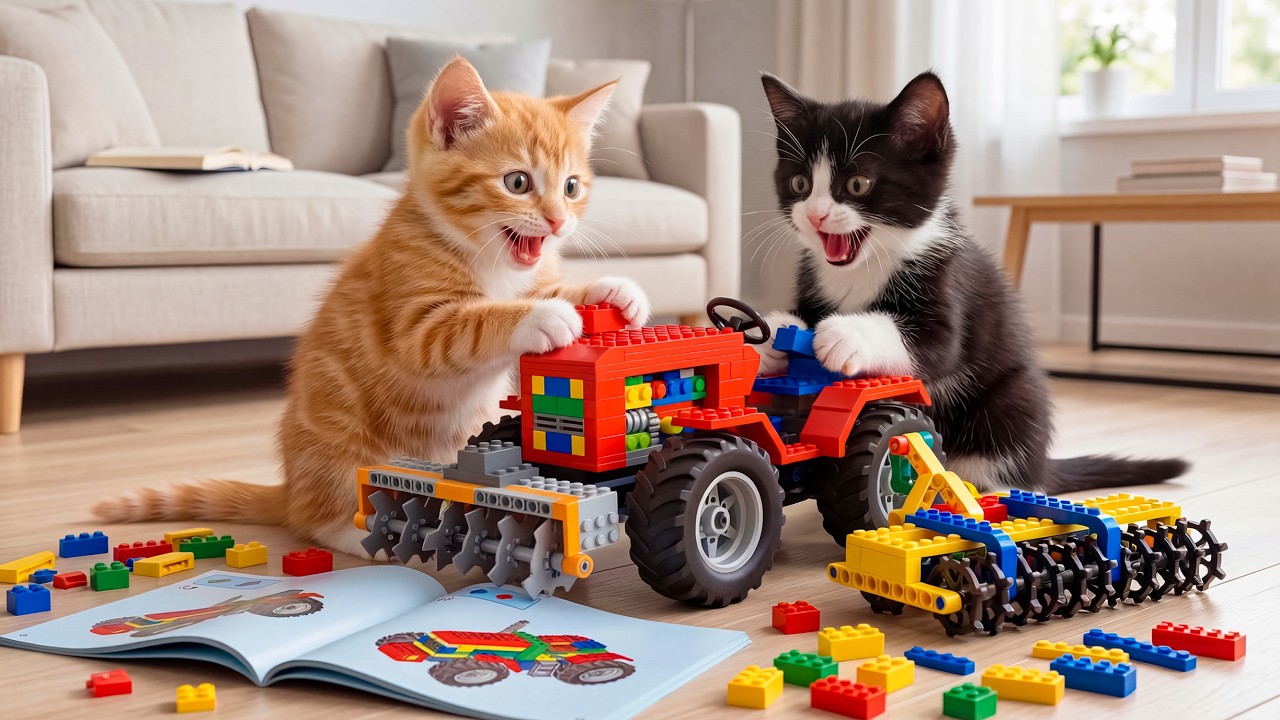 Kitten Builds a LEGO Farm Rake to Help Mama Cat Plant Green Vegetable Garden | Warm Healing Story 🌱🐾