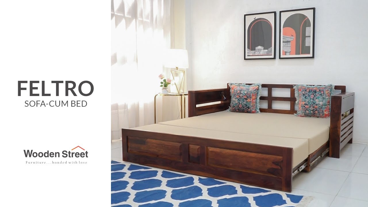 Feltro Sheesham Wood Sofa Bed With Storage | Sofa Cum Bed| Multi-Functional Furniture |WoodenStreet