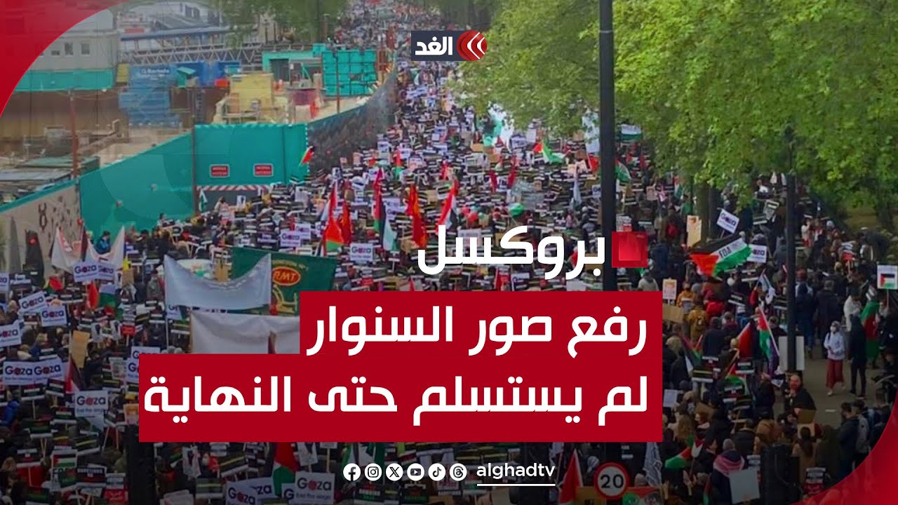 كيف يرى الأوروبيون عصا السنوار.. مسيرة في بروكسل ترفع صوره
