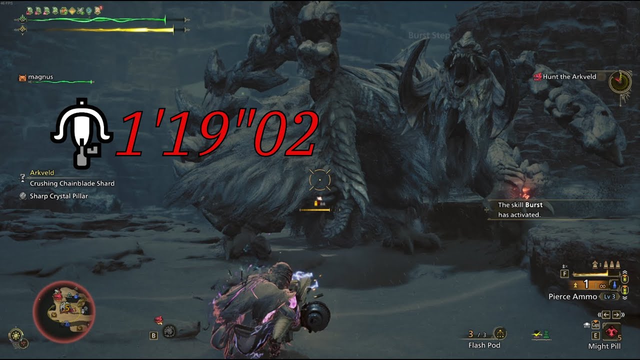 【MHWilds】Arkveld Light Bowgun Speedrun 1 minute 19 seconds【Monster Hunter Wilds】