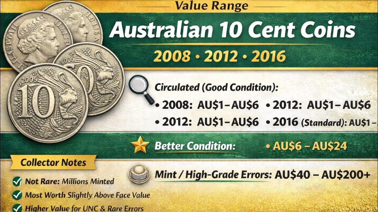 Top Three 10 Cent Australian Coin 2008, 2012 & 2016 💰 Rare Coins Market Value Today!