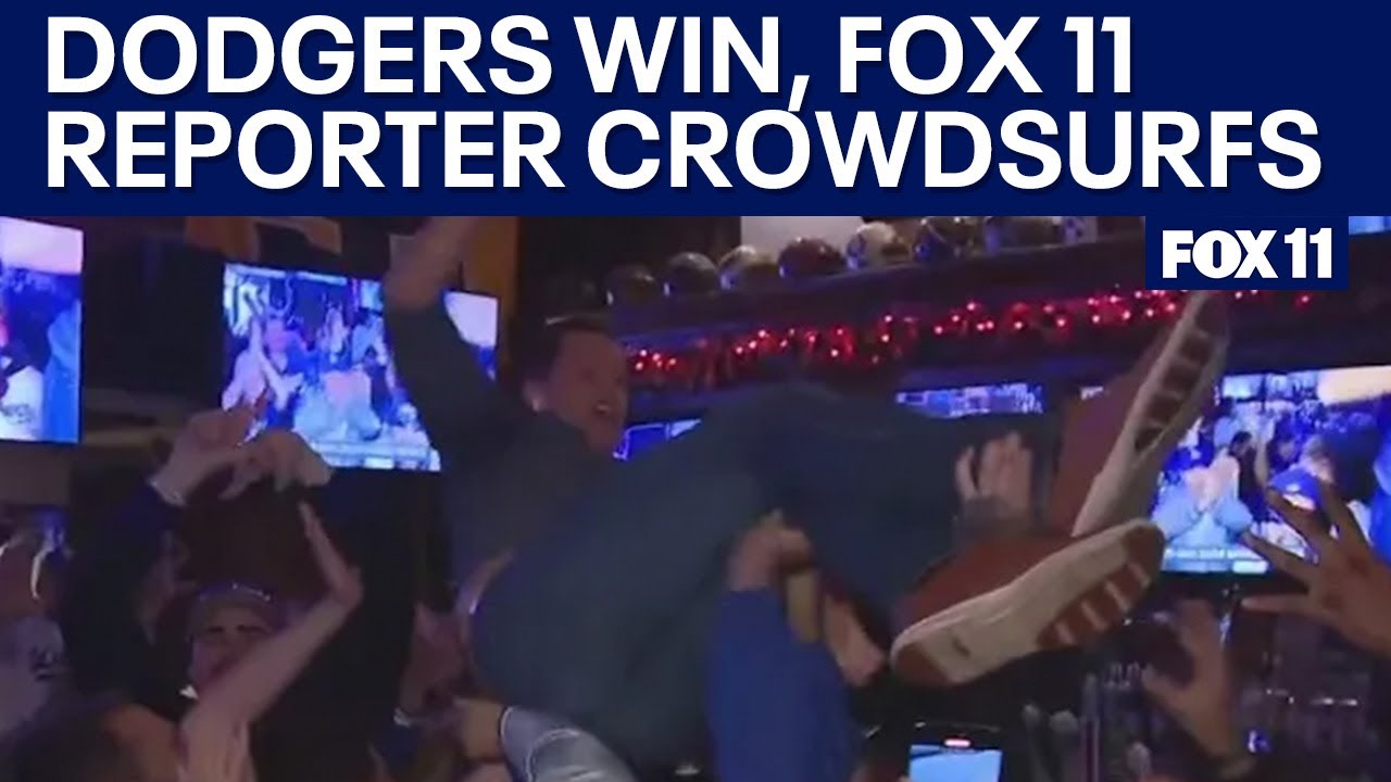 Dodgers World Series watch party gets FOX 11's Matthew Seedorff to crowd surf