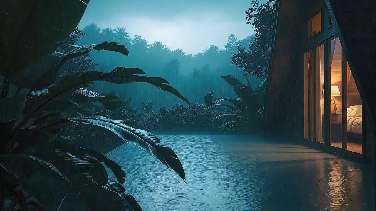 Instant Sleep with Soft Rain and Distant Storm at Forest Cabin Terrace 🌧️