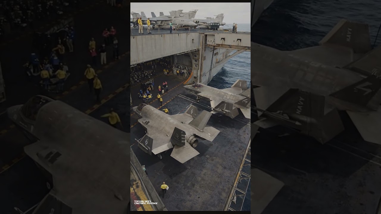 &ldquo;Precision Move: F-35 Lightning II Entering Carrier Hangar&rdquo;
