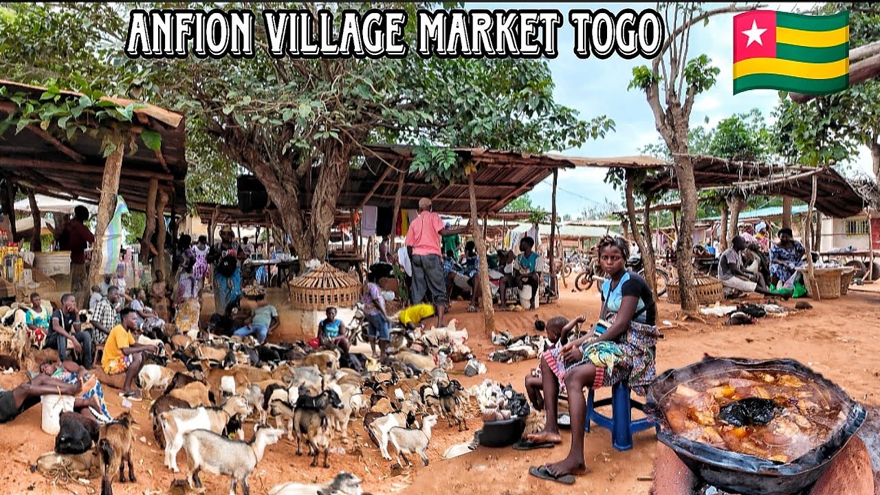 Rural village market day in Anfion Togo west Africa.Cost of  organic food in my village.