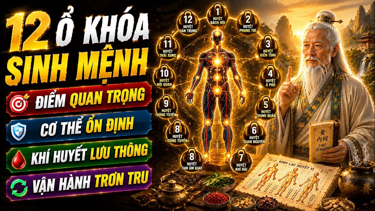 12 Ổ KHÓA SINH MỆNH CỔ NHÂN GIẤU KÍN Chạm đúng mỗi ngày Khí huyết tự thông Thân tự ấm ·Tâm tự yên