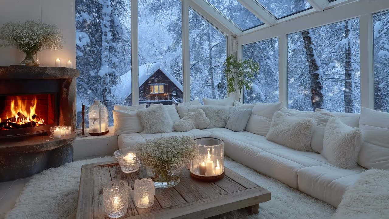 🔥🌸 4 Hours of Soothing Piano in Winter with Fireplace Glow & Snow for Calm Study & Relaxation Time