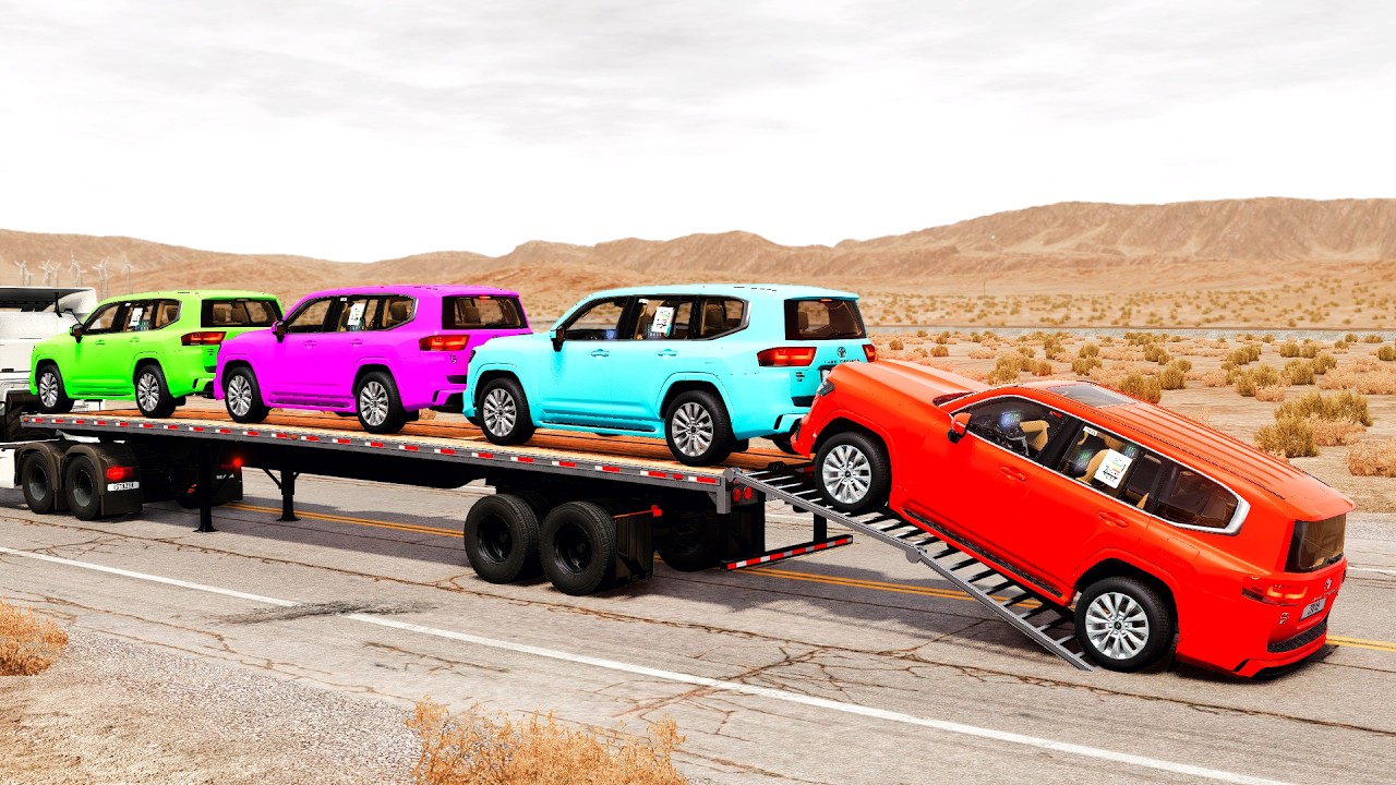Flatbed Truck Mcqueen | Transportation with Truck - Pothole vs Car #22 - BeamNG.Drive