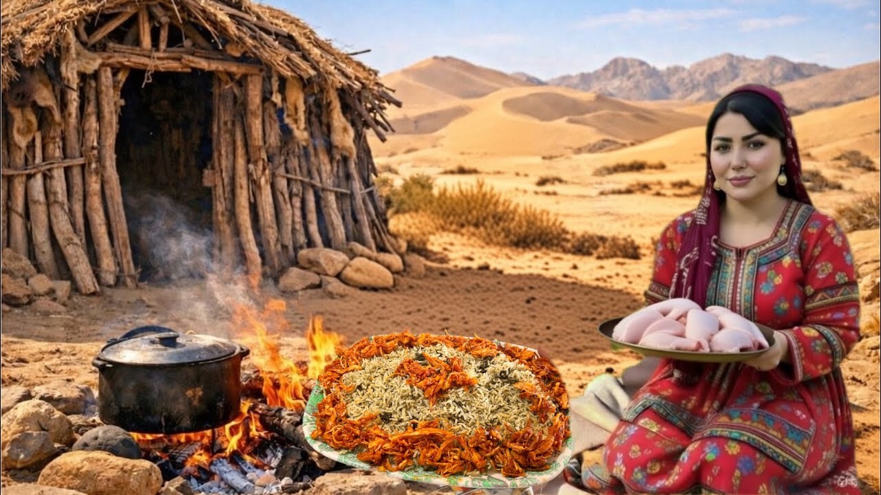 Traditional  Rural Life : Cooking Lunch in the Village For The Family With Chicken And Rice 