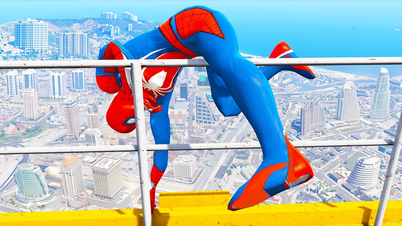 SPIDERMAN CRAZY JUMPS/FALLS #58 (GTA 5 Spider-Man Fails)
