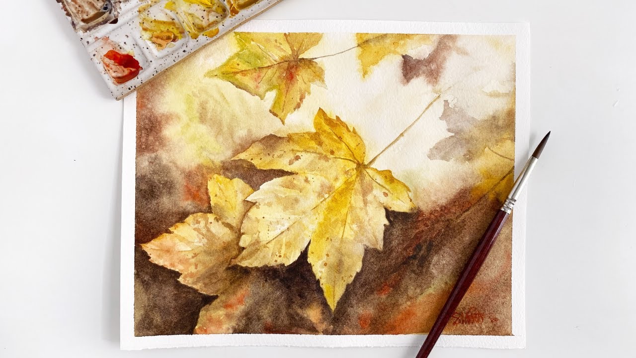 Осенние акварельные листья: негативная живопись | Конкурс Paint With Me: октябрь 2020