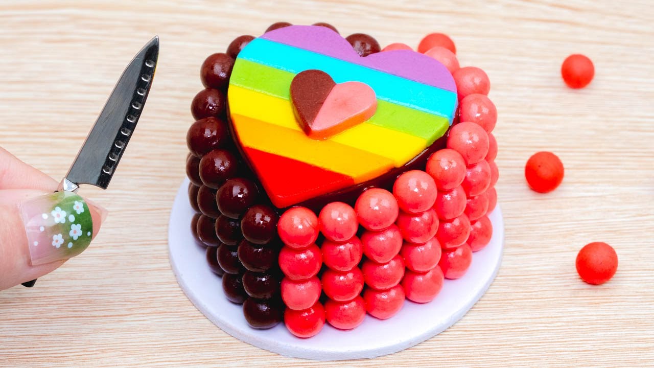 How To Decorating Colorful Heart Cake 💘 Miniature Rainbow Chocolate Cake Decorating🎁