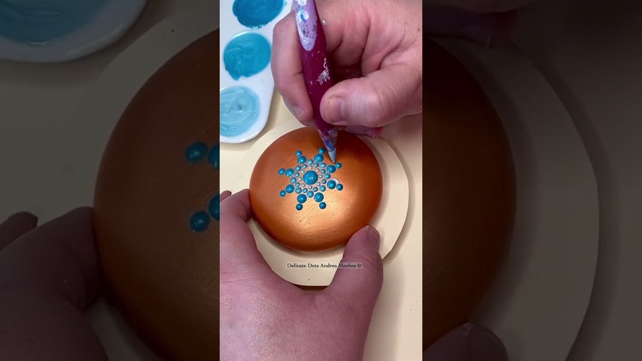 Orange and Blue dot mandala rock painting #art #satisfying #painting #artist #craft #mandala #dotart