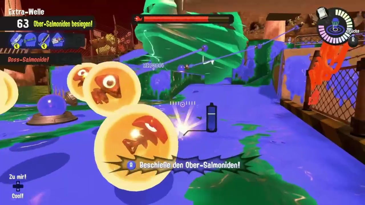 Splatoon 3, Salmon Run, Challenge, Sastrugi, 84 Golden Scales so far.