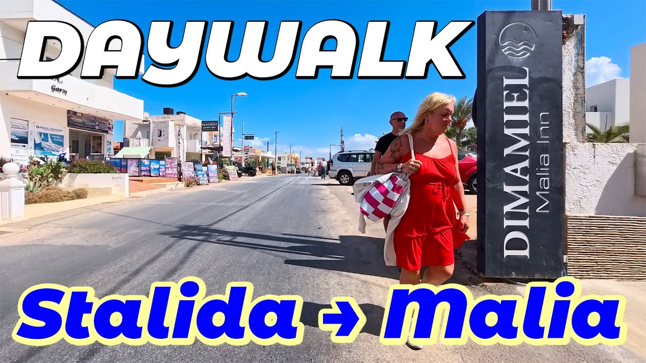 Stalida 🇬🇷 Kreta DAYWALK (4K) – Strandstraße nach Malia | Bars, Hotels & Restaurants
