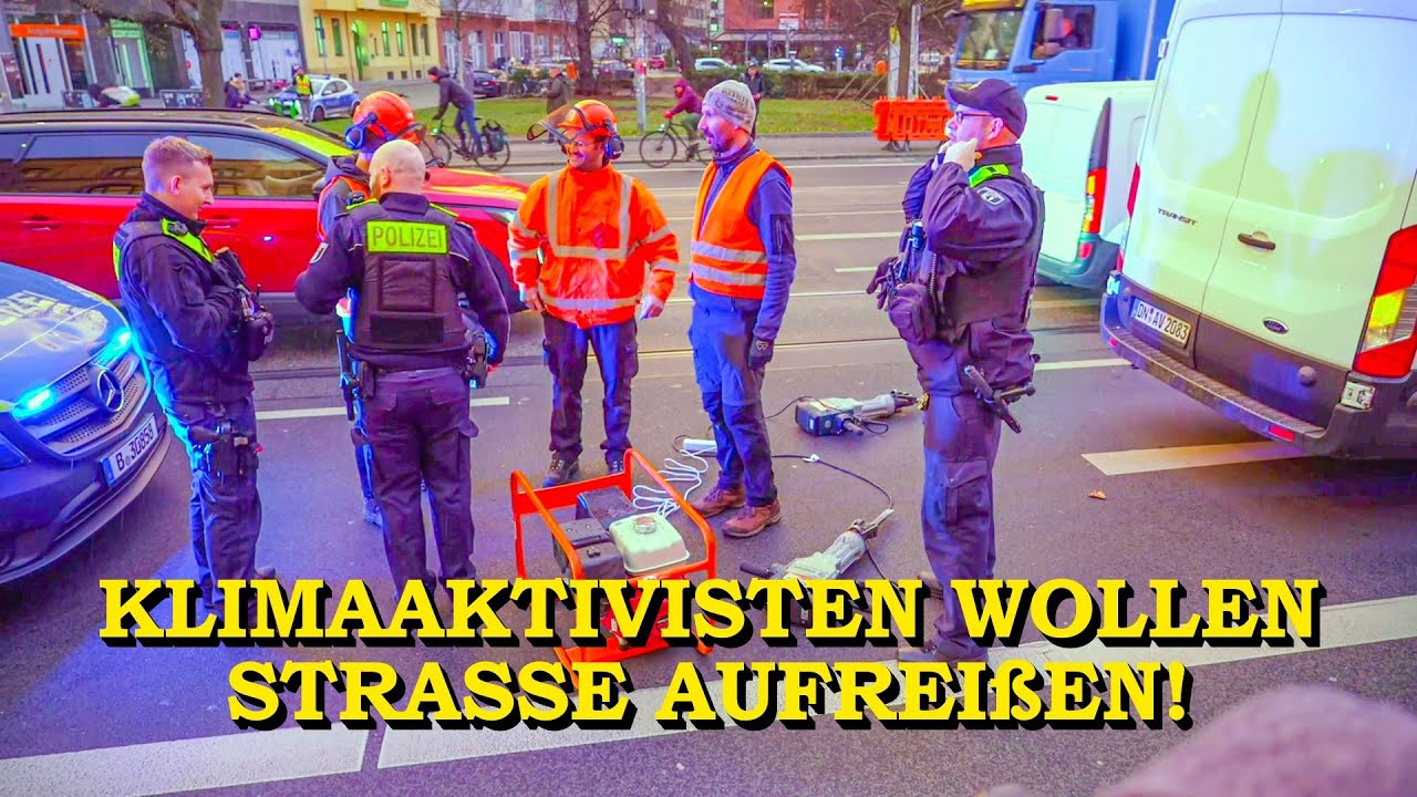 [KLIMA-AKTIVISTEN wollen STRASSE mit PRESSLUFTHAMMER aureißen] POLIZEI verhindert LETZTE GENERATION