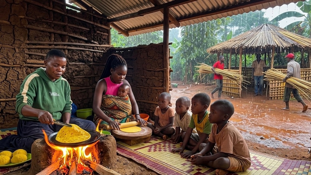 Rainy Morning ☔️  Cooking A Tasty African Breakfast & Gazebo Papyrus Roofing
