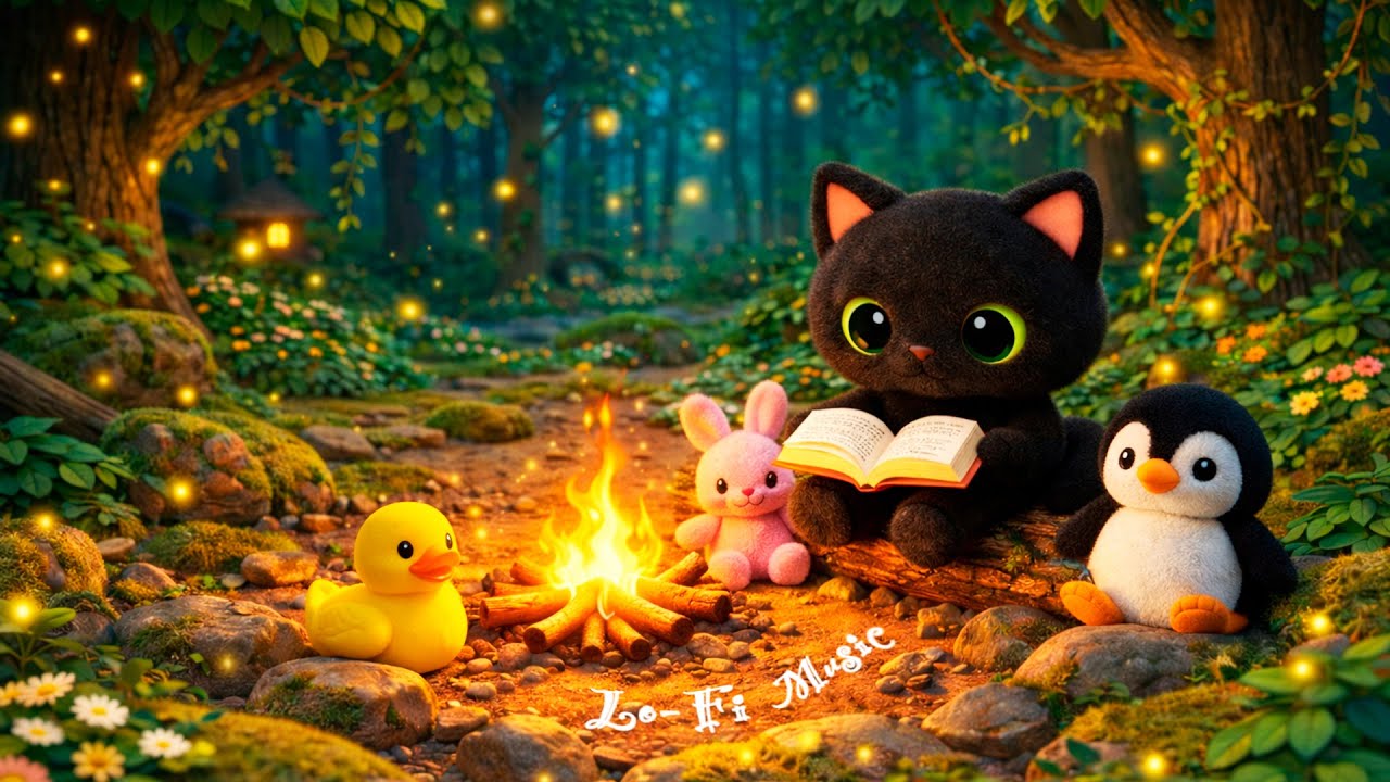 Cozy Forest Campfire 🌲🔥 Lo-Fi Beats & Rain Ambience for Study, Reading & Sleep