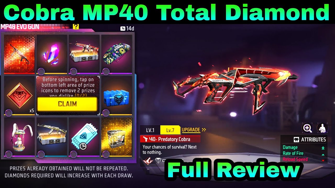 Cobra Mp40 Spin Total Diamond | FF Cobra Mp40 Spin | Mp40,9 Diamond Spin In Free Fire Cobra MP40