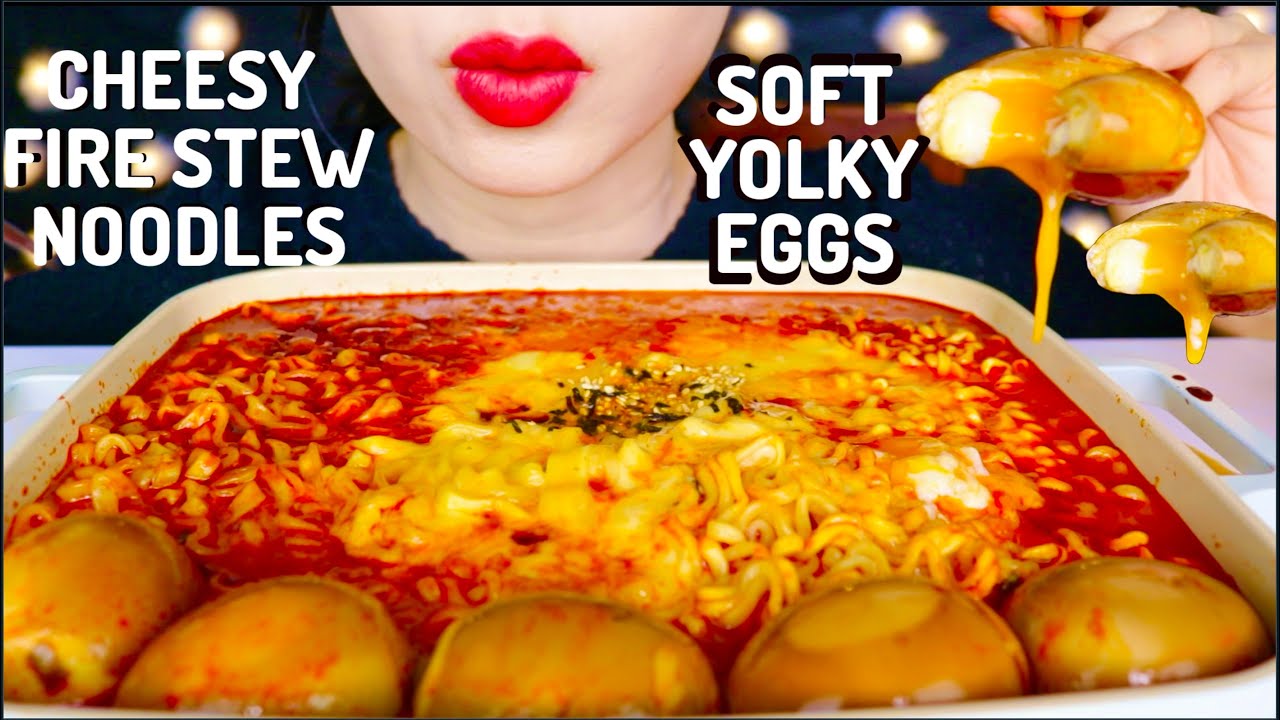 ASMR CHEESY FIRE STEW NOODLES, SOFT BOIL EGGS, EATING SOUNDS, SAMYANG NOODLES 火鸡面 咀嚼音 | 먹방