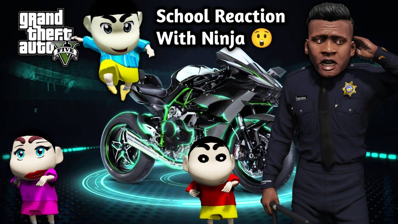 GTA 5: Franklin Surprise Shinchan with Kawasaki Ninja Bike 😲 School Children Shocked 😳|Ps Gamester||