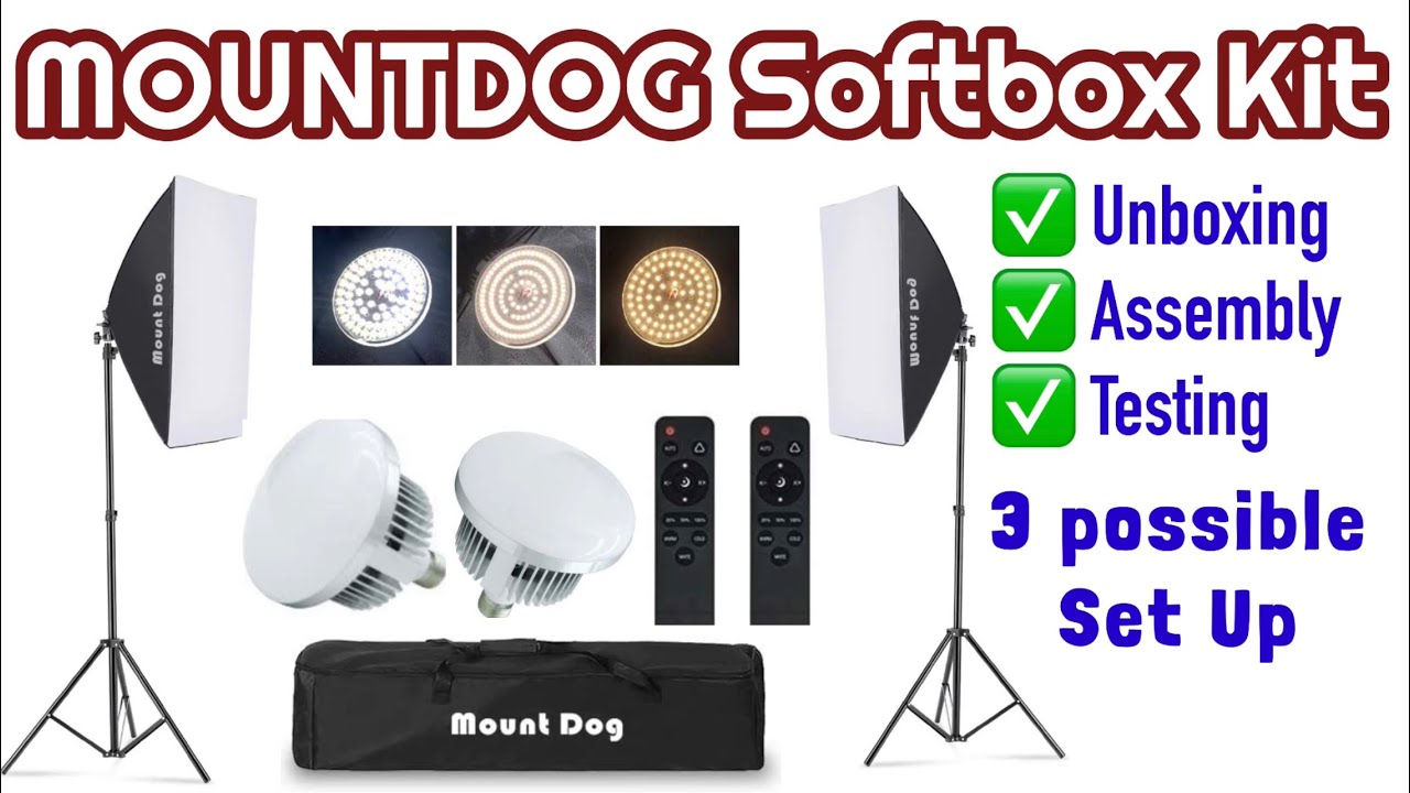 Распаковка, сборка и тестирование комплекта освещения MountDog Softbox в 3 возможных вариантах ус...