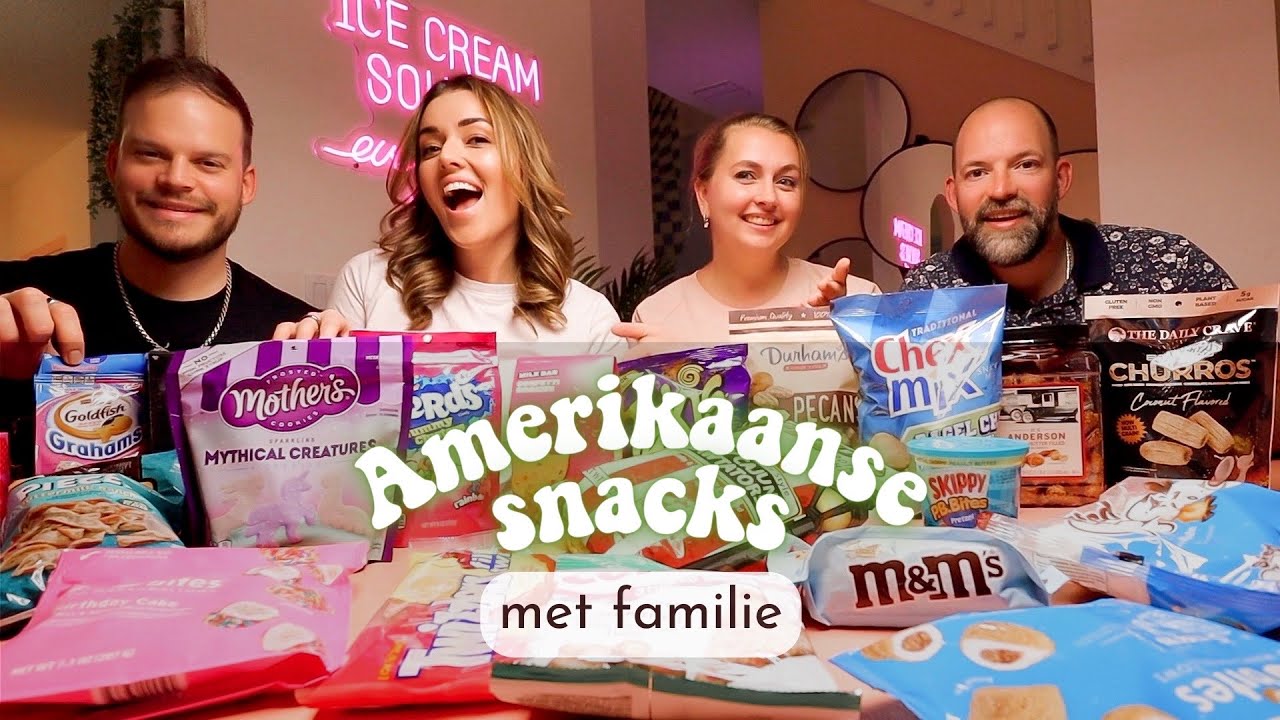 Familie mukbang Amerikaanse snacks en snoep proeven | Beautygloss