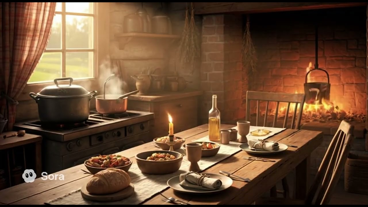 Thanksgiving Kitchen Ambience — 3 Hours of Cozy Cooking Sounds, Fireplace & Autumn Warmth