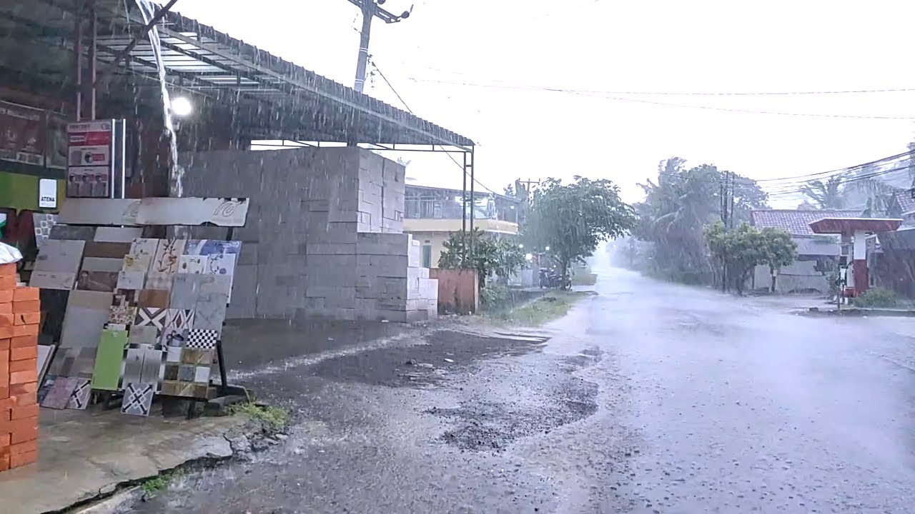 Walking in Violent Rainstorm with Strong Wind and Thunder in Remote Village Night ASMR 4K Video 137