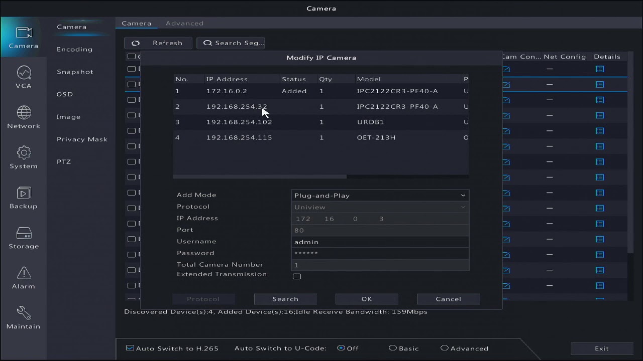 unv poe nvr - adding camera from the wan side on external poe switch