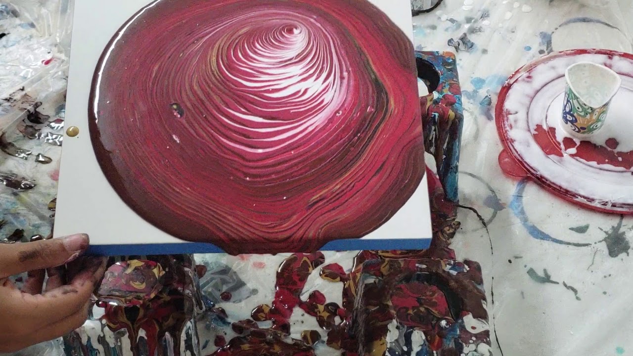 Acrylic Pouring Red Ring Swirl - Fluid Art