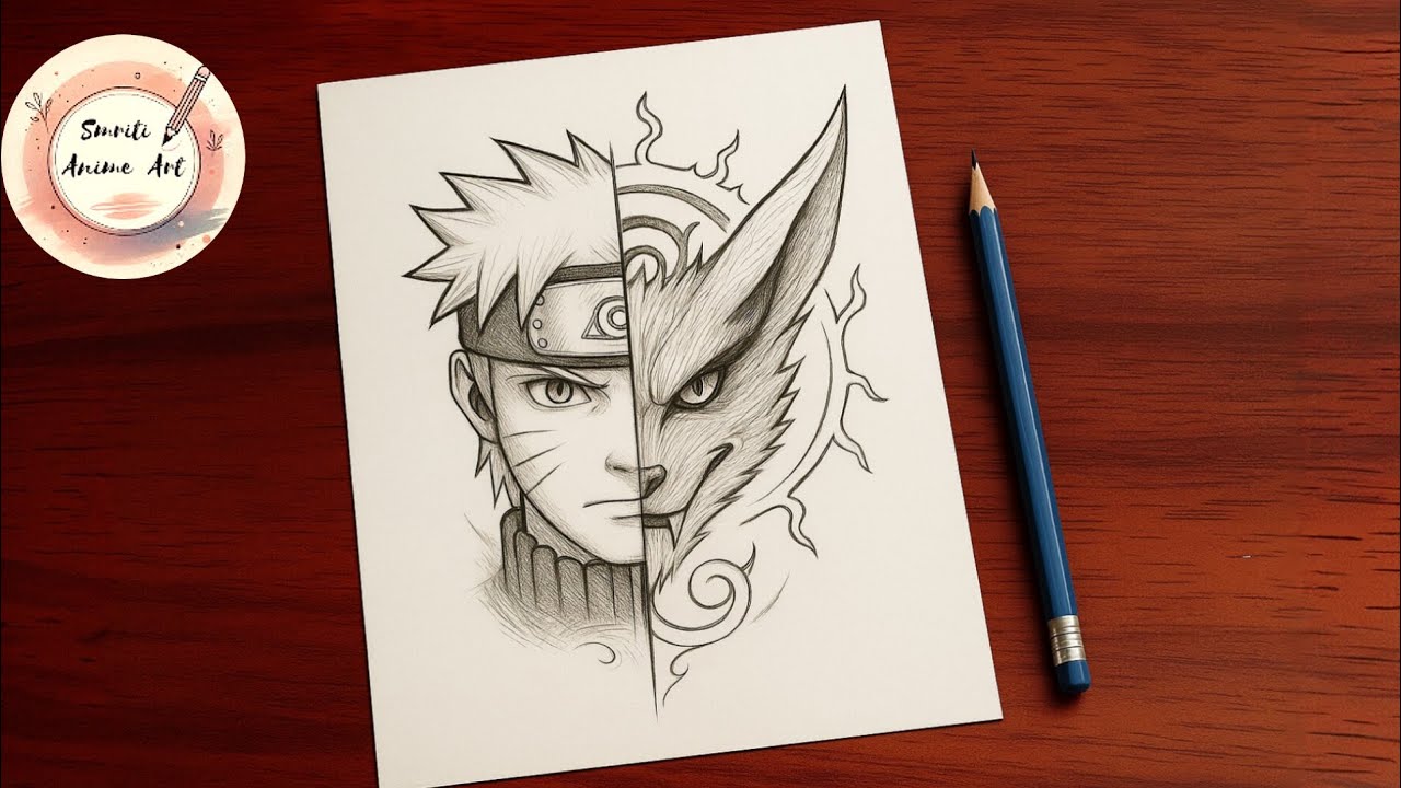 Easy Naruto drawing | naruto half face drawing | how to draw Naruto with wolf | Naruto easy drawing
