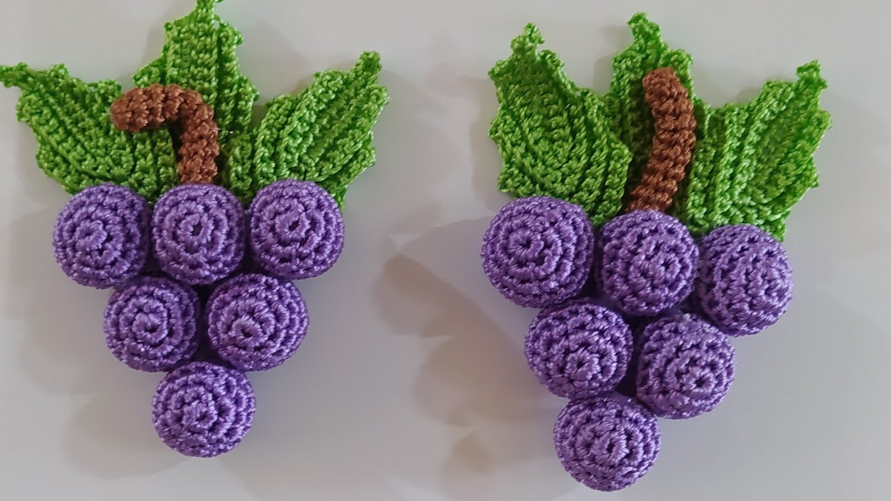 CACHO DE UVAS EM CROCHÊ ( imã ou aplique)🍇🍇