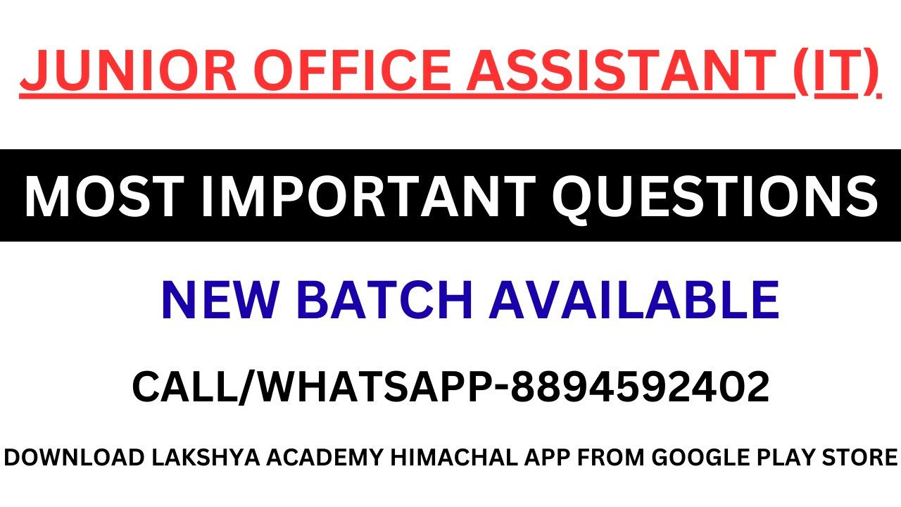 MOST IMPORTANT QUESTIONS FOR JOA IT|JOA IT EXAM|@LAKSHYAACADEMYHIMACHAL