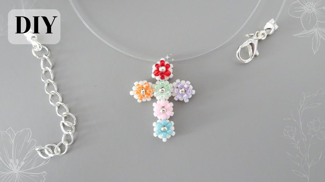 DIY Beaded Flower Cross Necklace | Step-by-Step Jewelry Tutorial