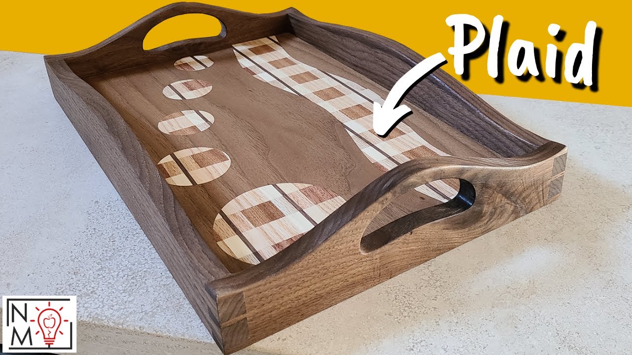 Dovetail Wood Tray with Plaid Inlay