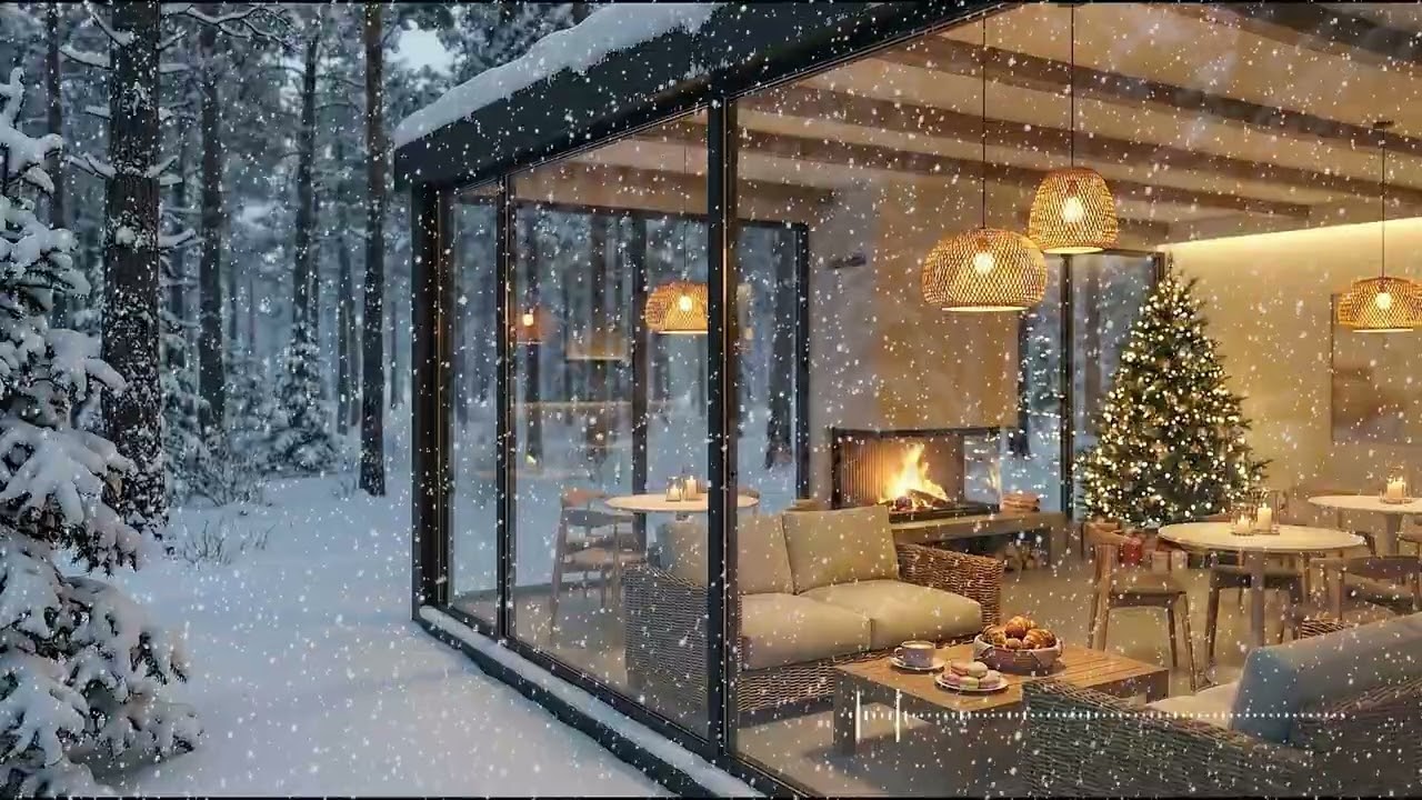 그냥 틀어놓으세요ㅣ감성음악 흐르는 눈내리는 숲속카페  ❄️🔥 | - 