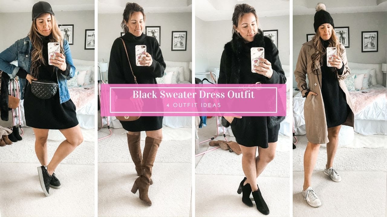 4 Ways To Style A Black Sweater Dress