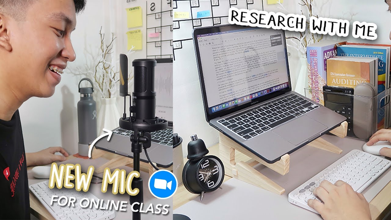 A day with me: new MIC for online class + doing school works! | MAONO PM461T Mic Review #Maono
