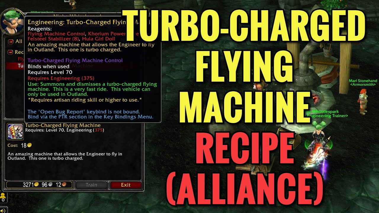 Turbo Charged Flying Machine and Flying machine Recipe Location (ALLIANCE) (WoW TBC)