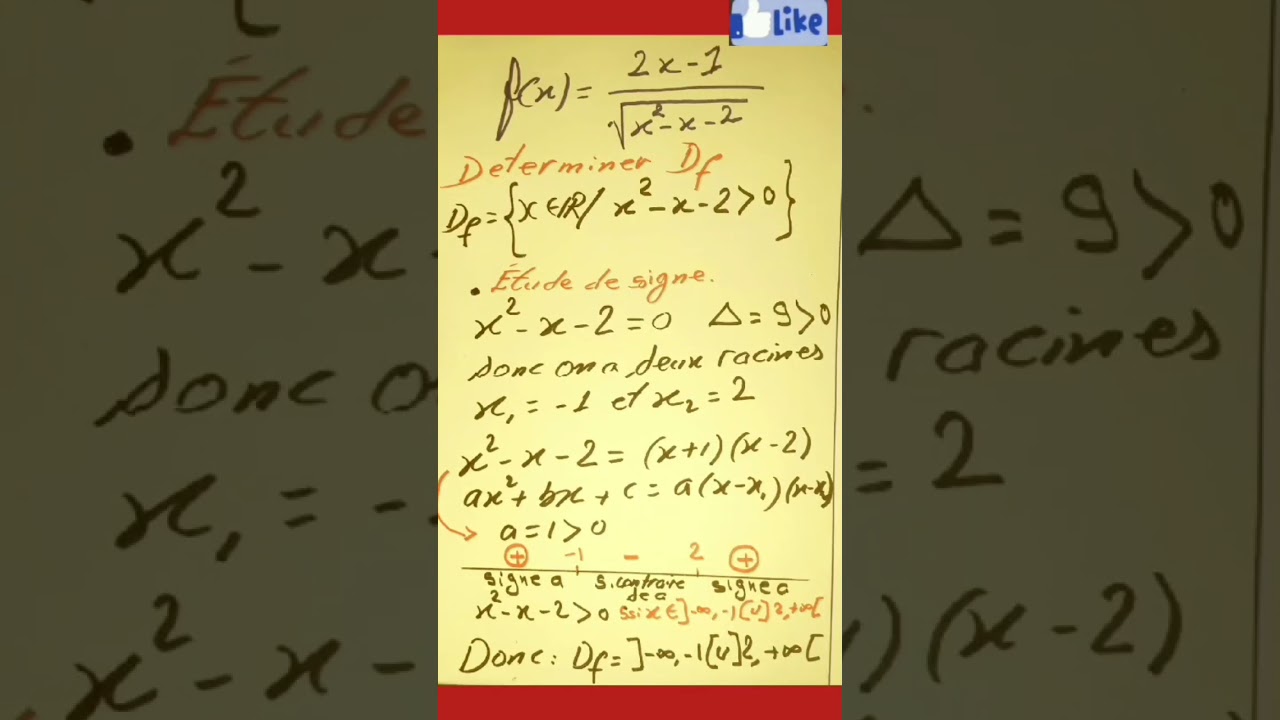 G&eacute;n&eacute;ralit&eacute;s sur les fonctions  : Domaine de d&eacute;finition 1bac sciences pour le soutien #mathematics