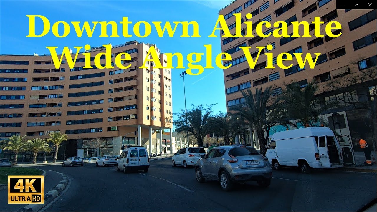 Driving Downtown Alicante Wide Angle View, May 2019 in 4K