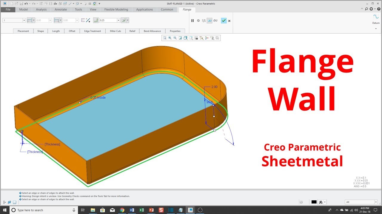 Creo Parametric - Sheetmetal Mode - Flange Wall