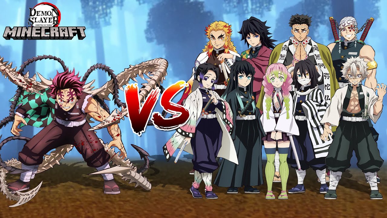 Demon Tanjiro vs All Hashira! Demon Slayer Minecraft Battle