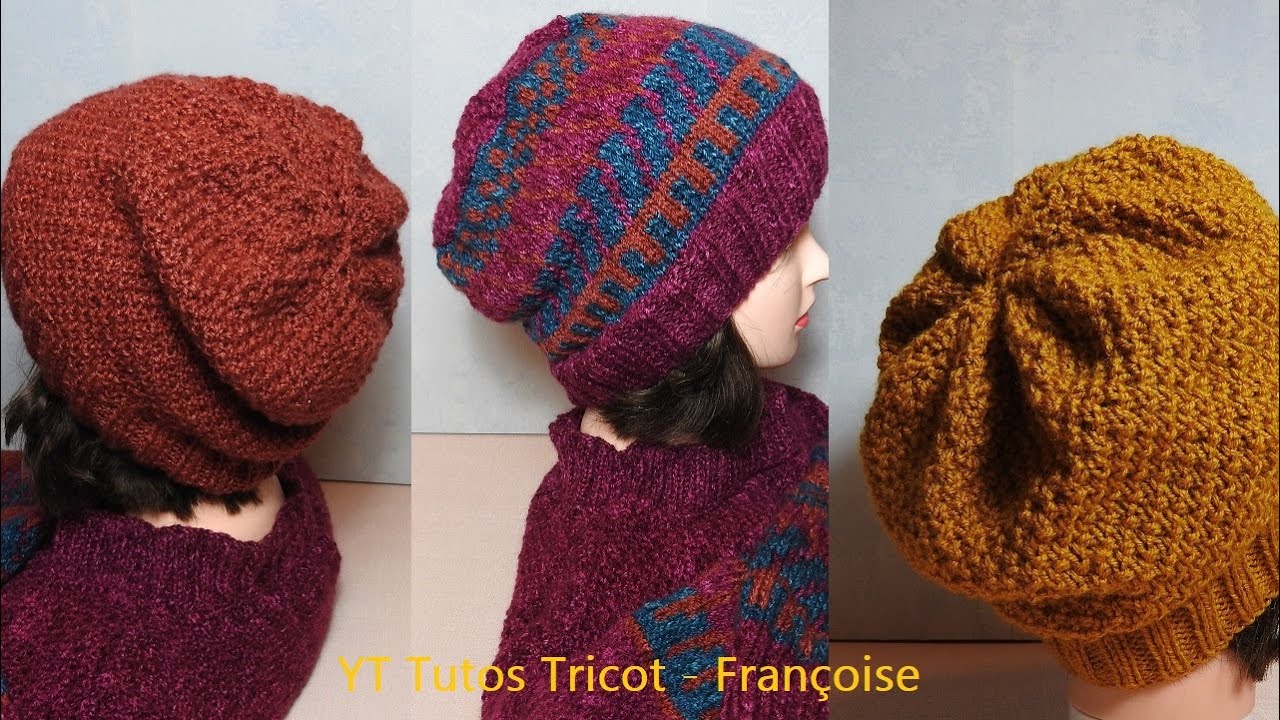 Tuto Tricot Bonnet Femme en 3 tailles en c&ocirc;tes 2/2 - Point de Bl&eacute; et Bonnet Femme au point Jacquard