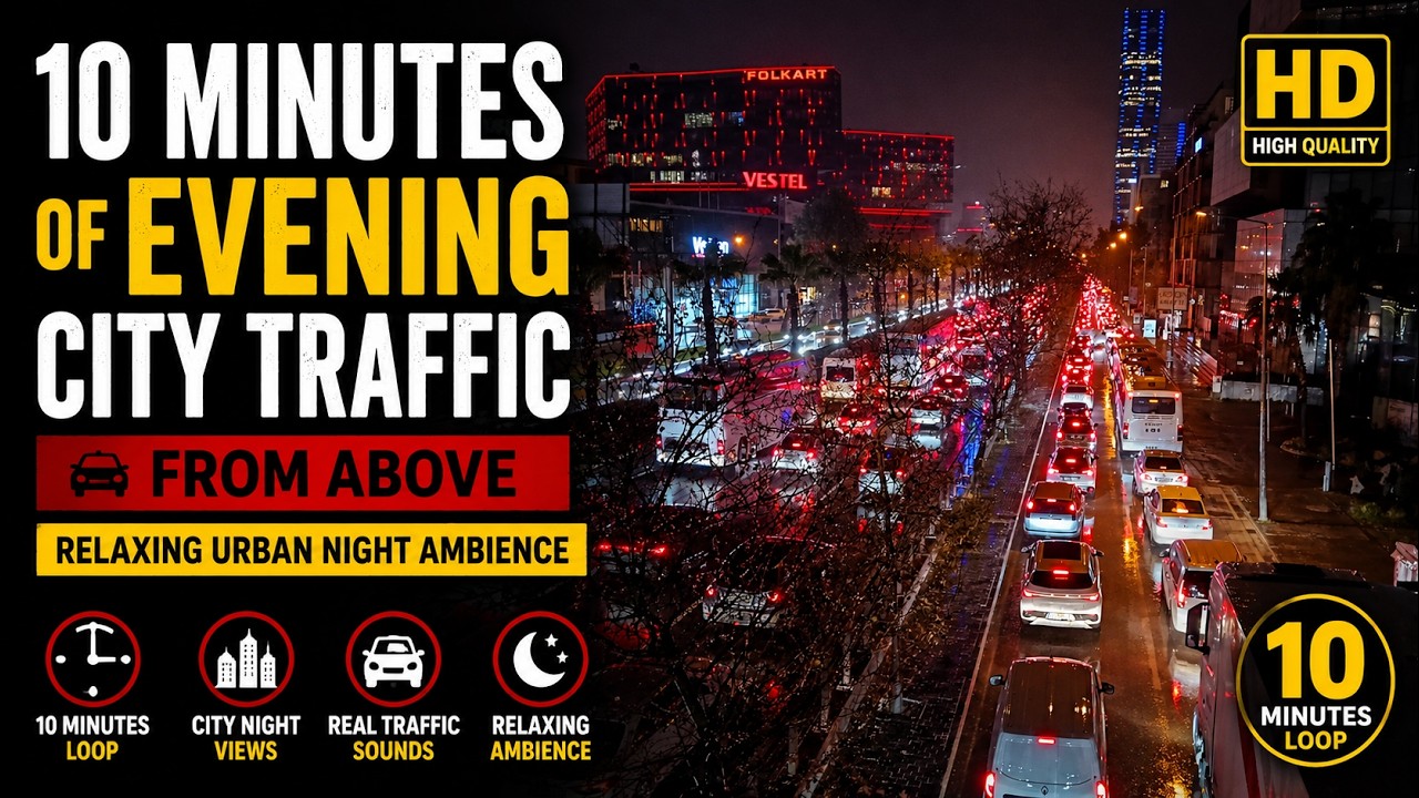 10 Minutes of Evening City Traffic from Above 🚗🌆 | Relaxing Urban Night Ambience HD