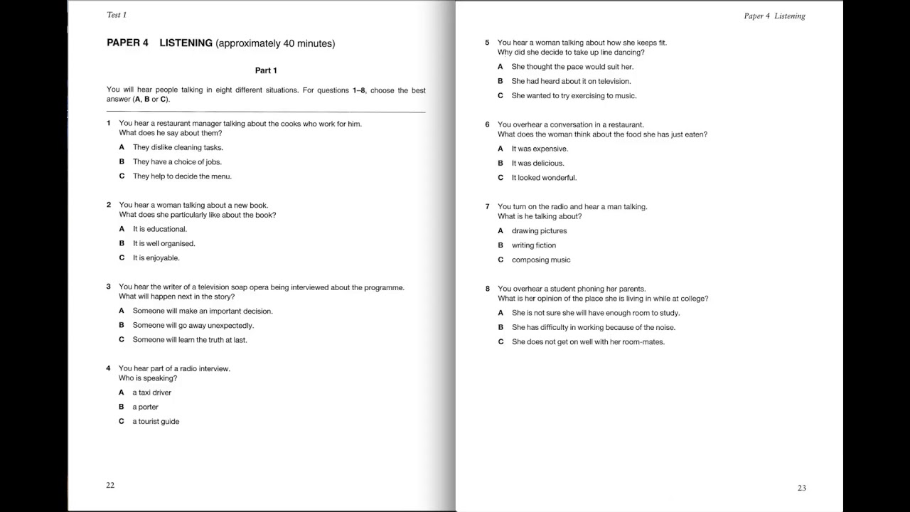 Listening B2, FCE 1, Test 1, Part 1