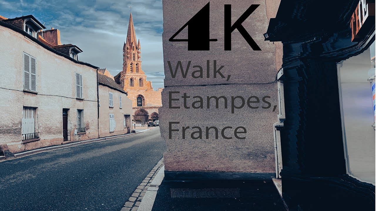 4K Bicycle ride through the city center. Etampes.