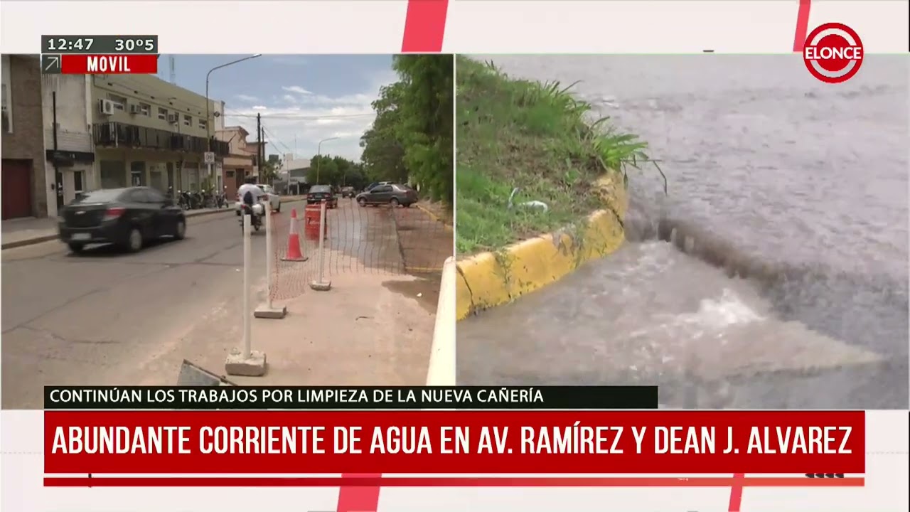 Abundante corriente de agua en Av. Ramírez y Dean J.Alvarez - Elonce