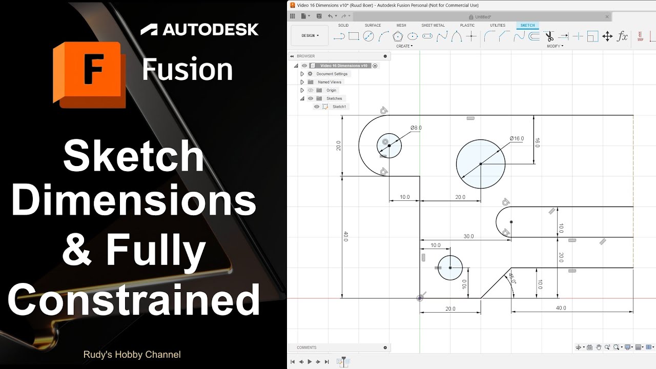 Autodesk Fusion 360 16 Sketch Dimensions (fully constrained, fully referenced)